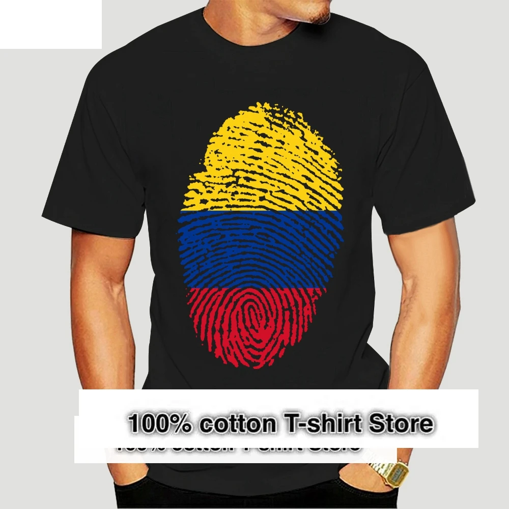 Colombia Flag Fingerprint T-shirt Men Striped Tops Unique Summer T Shirt Groups Tees Cotton Tshirt Woman Clothing Black 9125D