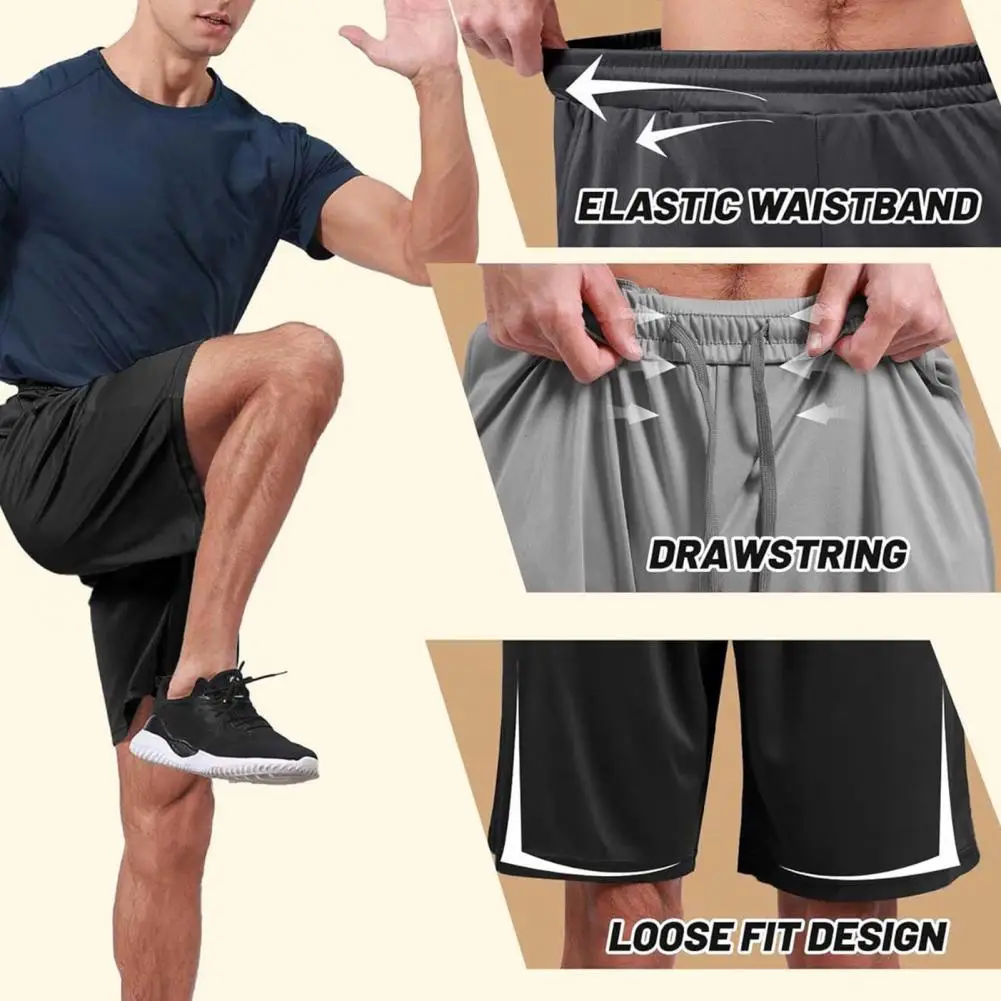 Men Running Shorts Men's Summer Beach Shorts with Elastic Waistband Pockets for Fitness Running Solid Color Loose Fit Design Men