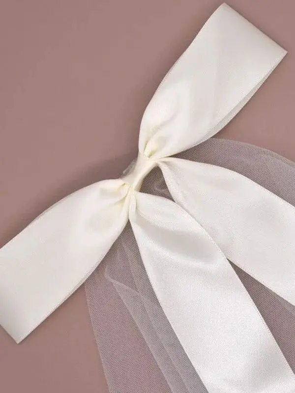 新しいブライダルベールかわいいリボンヘアクリップホワイトアイボリーチュールウェディングアクセサリーファッショナブルなヘッドウェア花嫁用