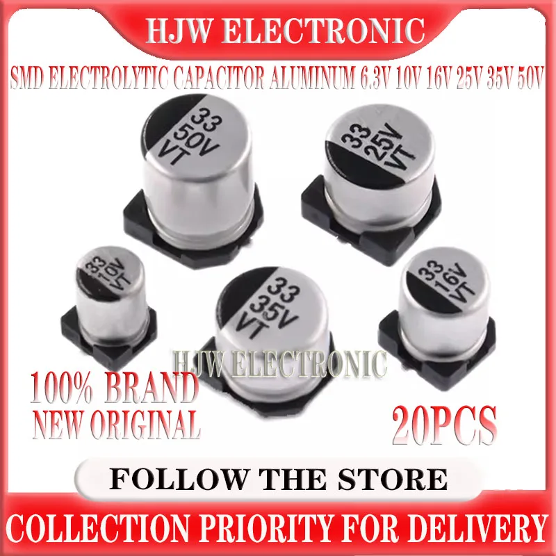 

20pcs Smd Electrolytic Capacitor Aluminum 6.3v 10v 16v 25v 35v 50v 1uf 2.2uf 4.7uf 10uf 47uf 100uf 220uf 330uf 470uf 680uf