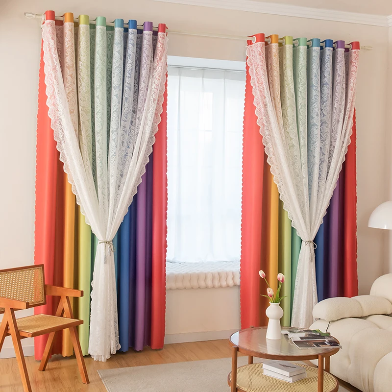 

1pc Radiant Floral Embroidered Rainbow Curtain Sheer - Luminous Double Layer for Living Room & Bedroom - Elevates Style with Vib