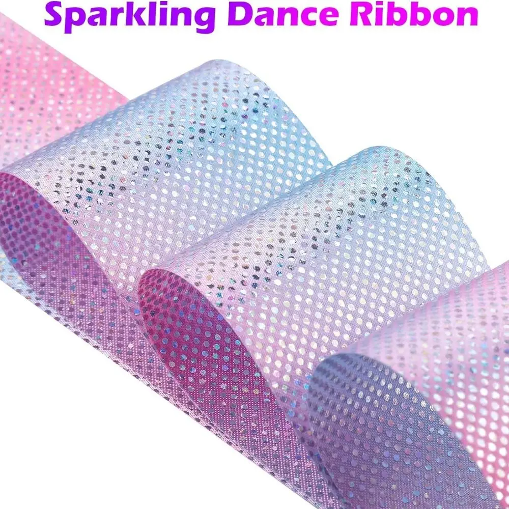 Decorative Sparkly Dance Ribbons Gradient Color Shiny Ballet Streamer Flow Twirling Rod Class Talent Shows