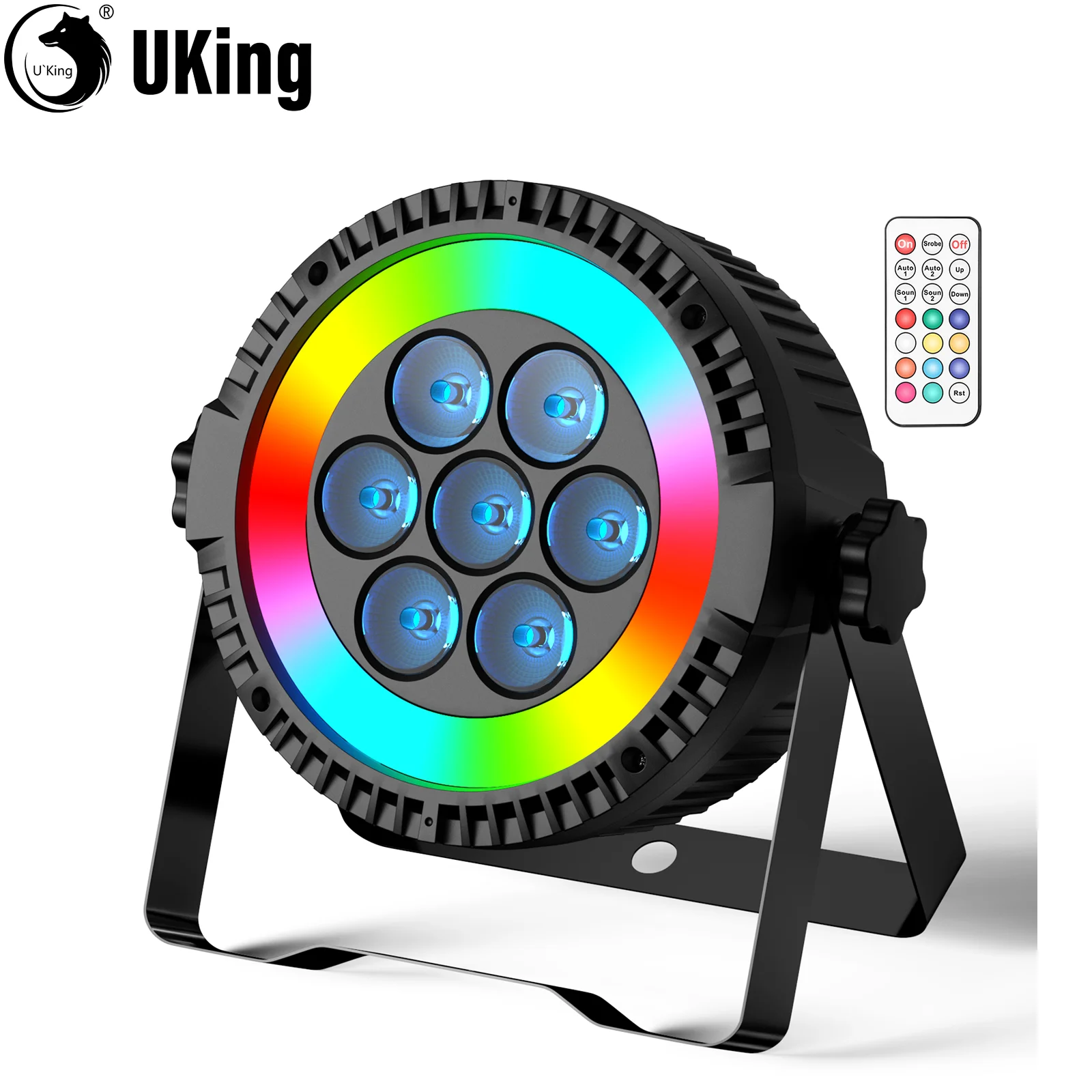 U`King 70W RGBW 4IN1 LED Par Light With Light Ring 7PCS Lamp Beads DMX Stage Light Remote Control DJ Light For Party Wedding Bar