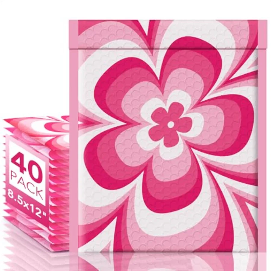 

Bubble Mailers 8.5x12 Inch 40 Pack Usable Size 8.5x11 Rose flowers Style Waterproof Mailer Padded Envelopes Self Seal Cushionin