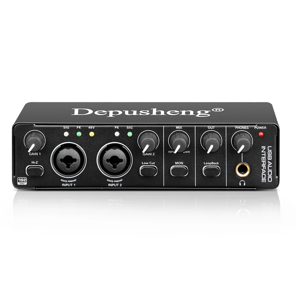 Audio Interface Depusheng MD22 USB 3.0 Sound Card with Monitoring Electric Guitar Live Recording For Studio Singing Micro