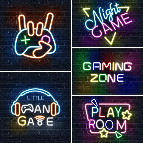 게임 룸 네온 사인 게임 패드 네온 LED 사인 게임 룸 PlayStation 빛나는 비즈니스 사인 게이머 룸 장식 조명