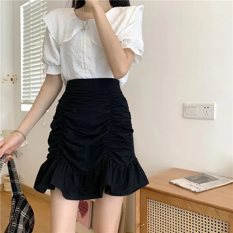 

Pleated skirt short skirt spring/summer 2025 new high waist slimming half skirt black A-line half skirt