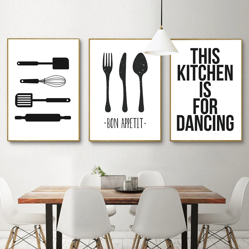 Kitchen Tableware Pictures Canvas Painting on Wall Minimalist Poster Black and White Art Print Modern Home Decor Room Restaurant