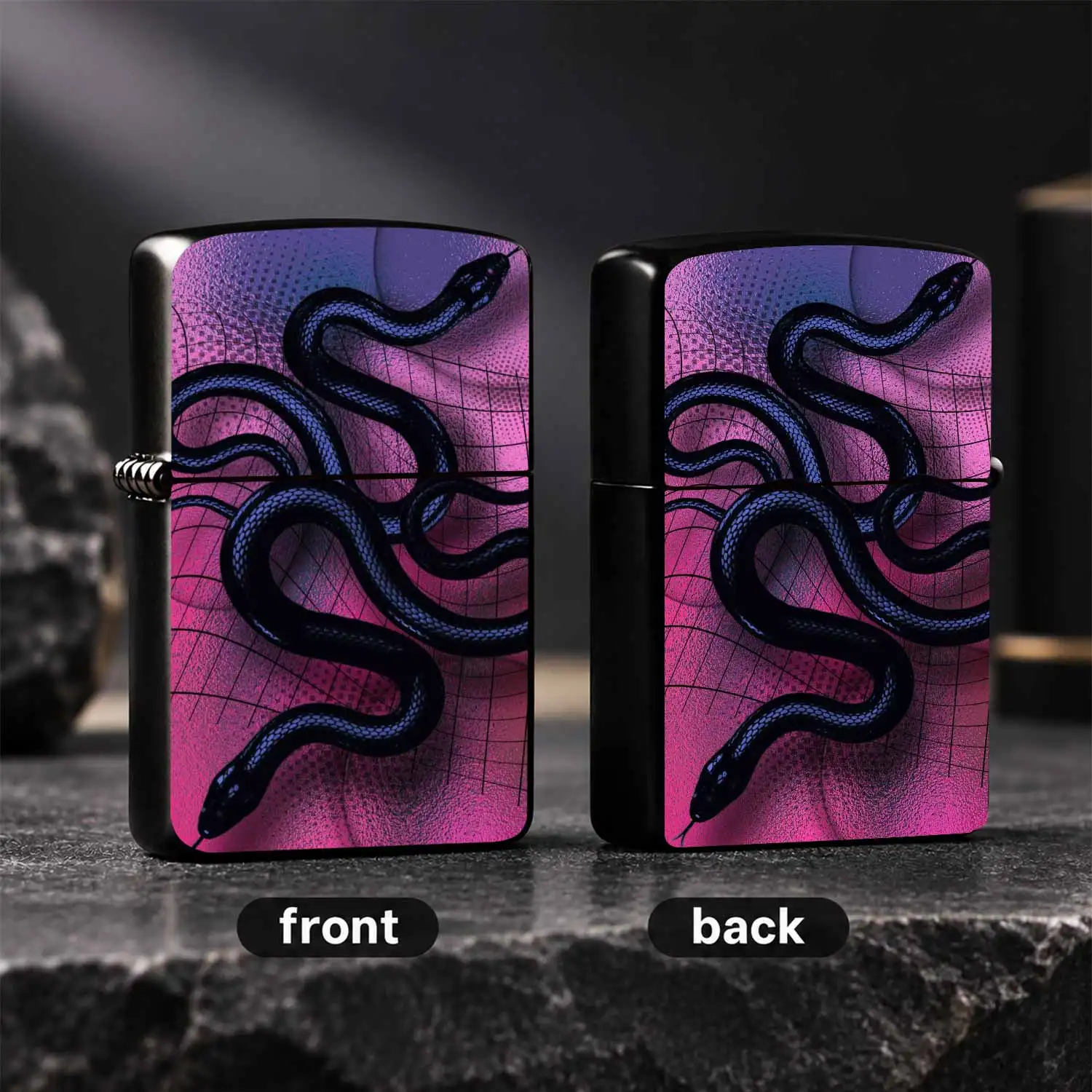 Trendy Retro Dual Snakes Pattern Lighter, Artistic Cyber Pink Purple Gradient Stylish Decor, Multi-scenario Adaptable Practical Item for Daily Use, Unique Vibe Gift for Yourself and Others, Eye-c A Humorous And Interesting Lighter