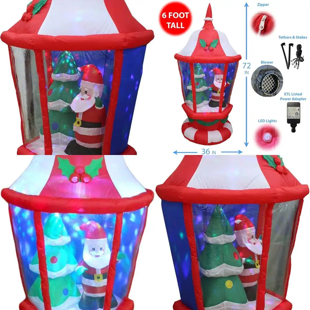 

Christmas Santa Lantern Inflatable Outdoor/Indoor Decoration with LED Lights and Self-Inflating Blower, Weather-Resistant Materi