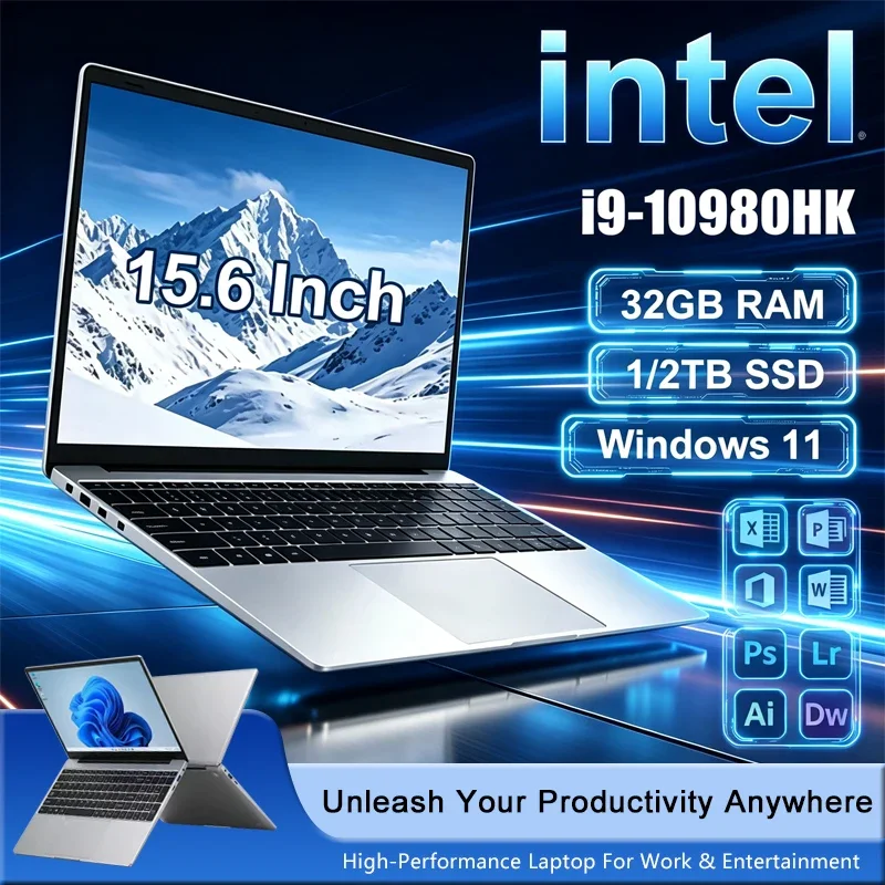 Computador portátil para jogos de 15,6 polegadas, modelo 10980HK, com 16 GB de RAM, SSD de 1 TB ou 2 TB, PC para jogos, Windows 11, resolução de 1920x1080, portátil para escritório e estudo.