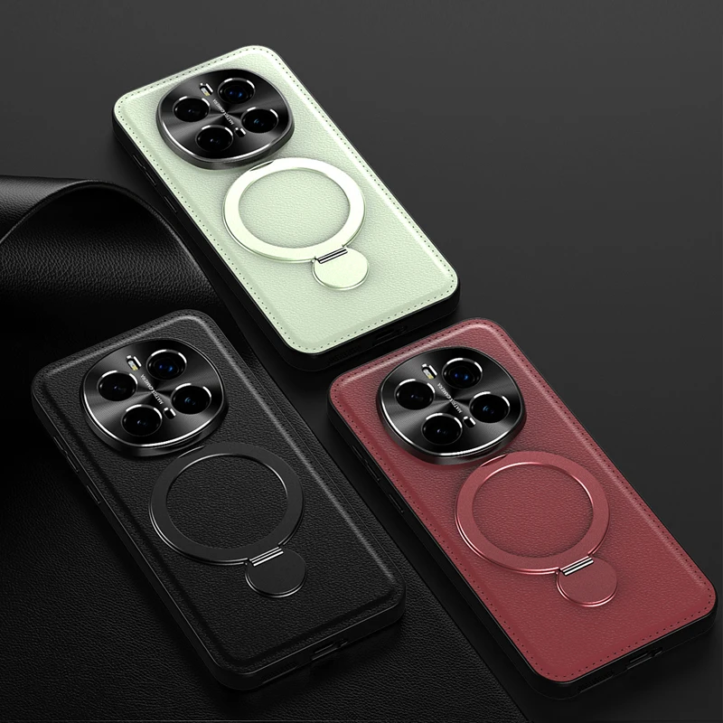

With Metal Holder Magnetic Wireless Charging Back Cover Cases For Honor Magic 6 7 Lite 8 Pro Soft Silicone Leather Phone Case