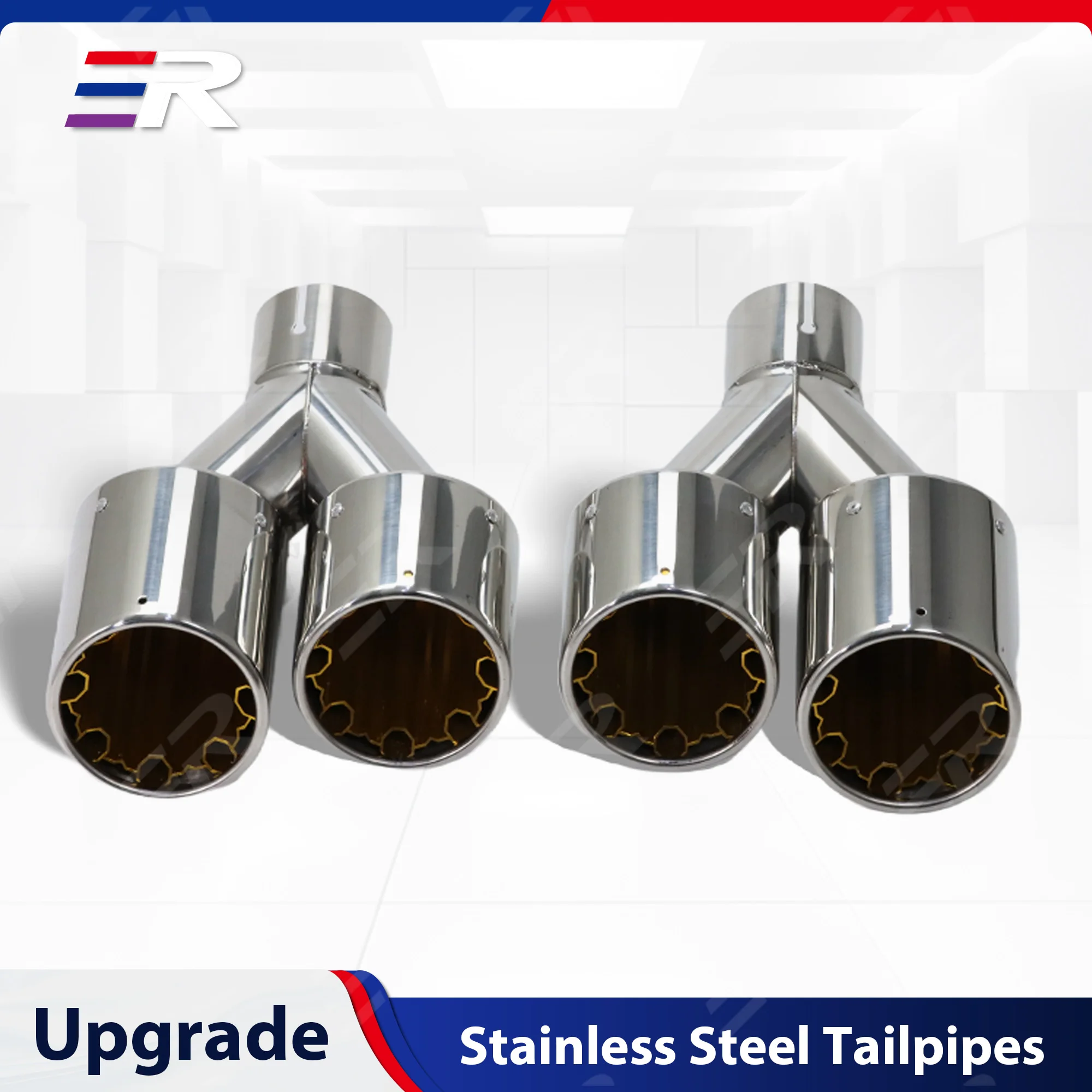 

ER Upgrade Gold Stainless Exhaust Tips Double Exit Car Decoration Muffler System for Universal Nozzle Modify