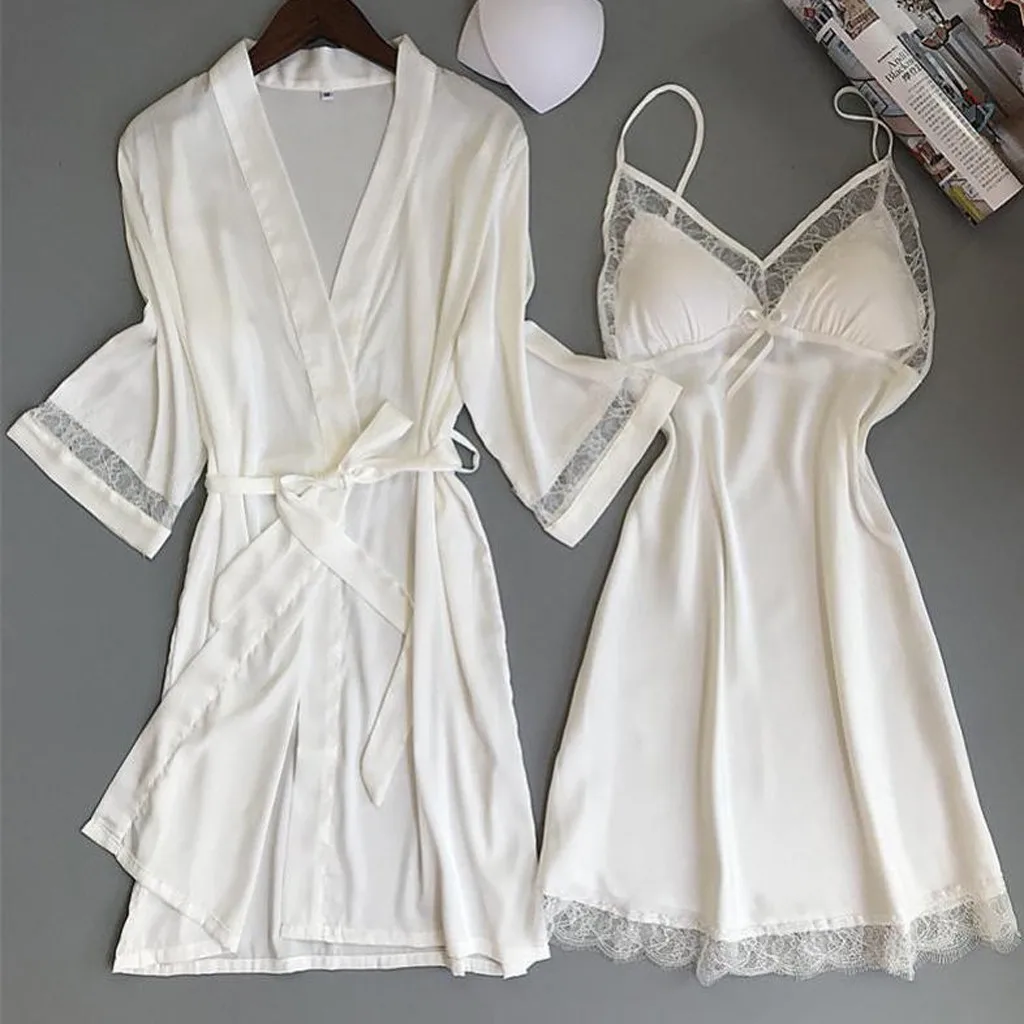 

Women'S Sexy Lace Nightgown Nightdress Two-Piece Set Satin Material Soft And Silky Women'S Home Pajamas Valentine'S Day Gift