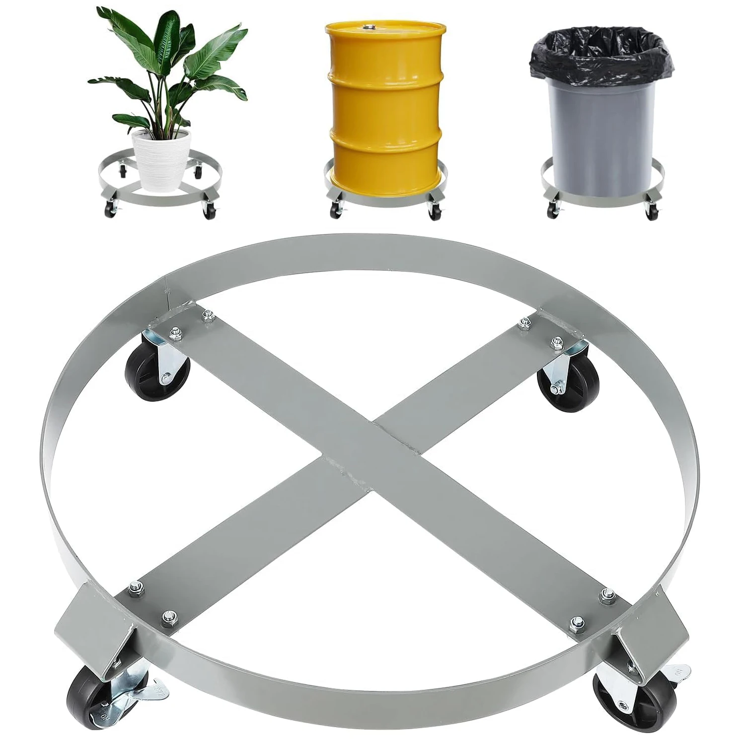 

55 Gallon Drum Dolly, Barrel and Trash Can Dolly with Cross Braces and 4 Swivel Caster Wheels for Warehouse Drum Handling