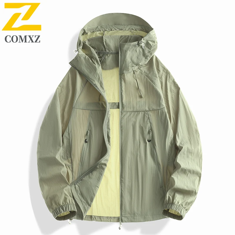 

2025 Skin Sun Protection Jacket Men's Summer high quality UV Lightweight Ice Silk Hooded Coat Outdoor Riding Fishing Windbreaker