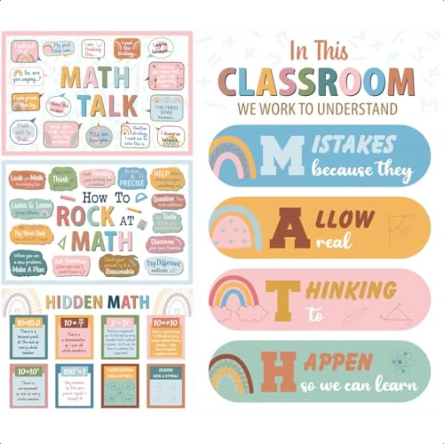 Noveread 4 Pcs Math Posters Classroom Decor 11 x 17 Inch Boho Classroom Posters Math Party Decorations plies for Middle High Sc