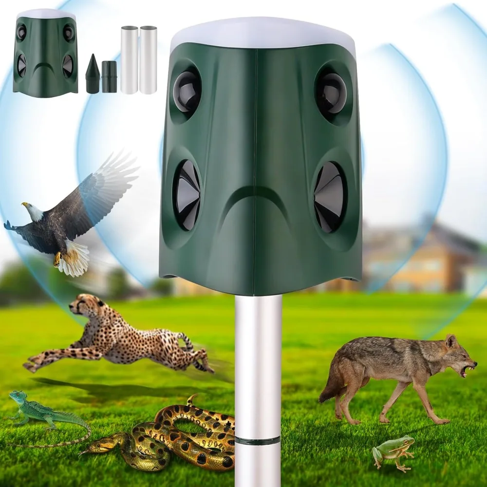 Ultrasonic Cat Dog Repellant LED Light Alarm Waterproof Solar Powered Animal Deterrent for Greenhouse/Orchard/Vegetable Garden