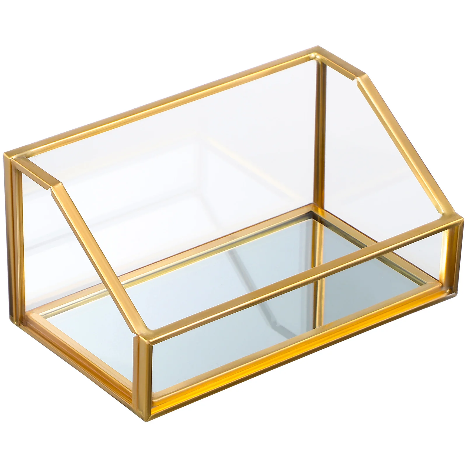 

Glass Business Card Holder Brass Desktop Organizer for Office Cards Stand Display Storage Multi-Use Name Card Holder
