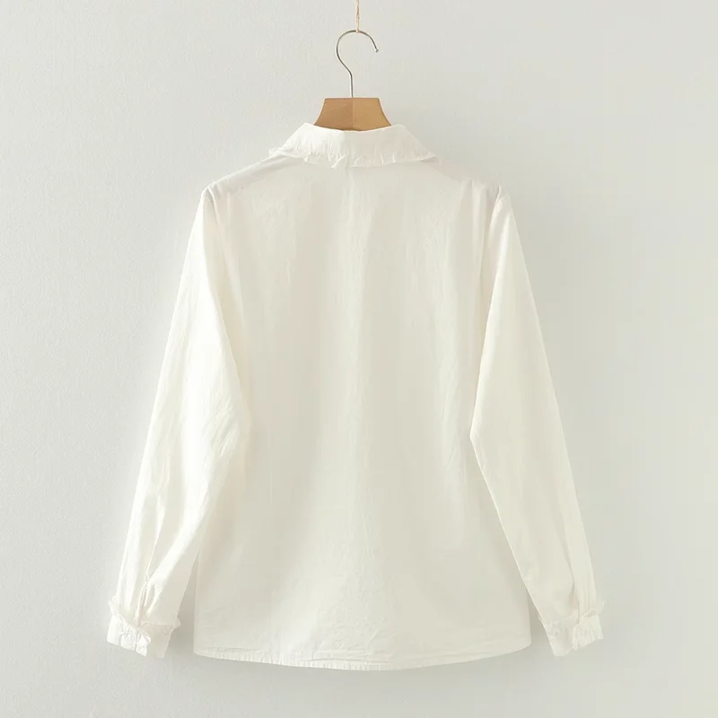 2025 Japanese school uniform kawaii peter pan collar white shirts and blouses 100% cotton long sleeve tops base shirts
