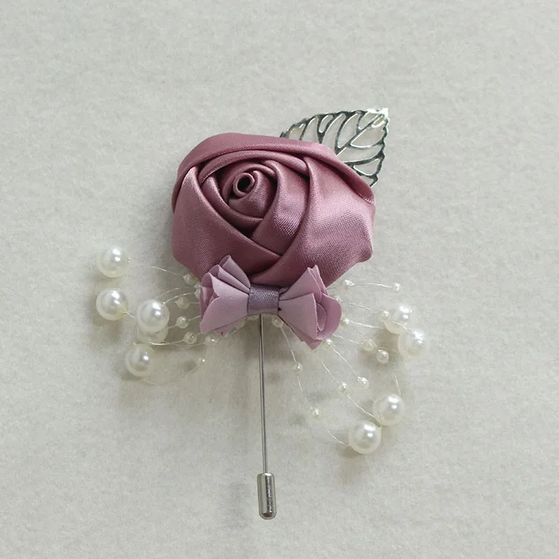 YO CHO Hochzeits-Corsagen, Blumen-Boutonniere für den Bräutigam, lila Seidenrosen-Broschen für Herren, Hochzeits-Brautjungfern-Armband, Handgelenk-Corsage-Blume – Detail 23