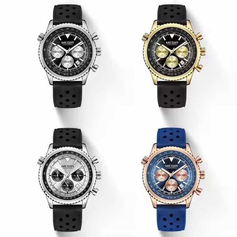 MEGIR 2236 Orologio al quarzo da uomo Moda sportiva Cronografo multifunzionale Calendario Orologi con cinturino in silicone luminoso per uomo