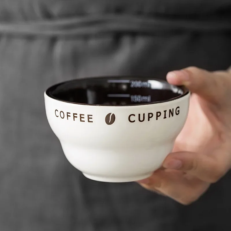 200ml Ceramic Coffee Cup with Spoon Heat Resistant Thickened Measuring Bowl U Cupping Cup Espresso Measuring Cup with Scale