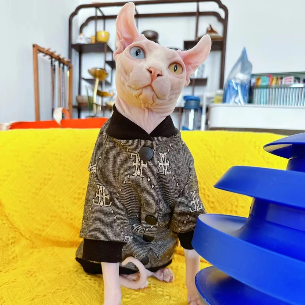 Sphynx Cat Warm Jacket in Winter Hairless Cat Clothes Cotton Baseball Uniform For Devon Rex Cartoon Coat for Kittens small Dogs