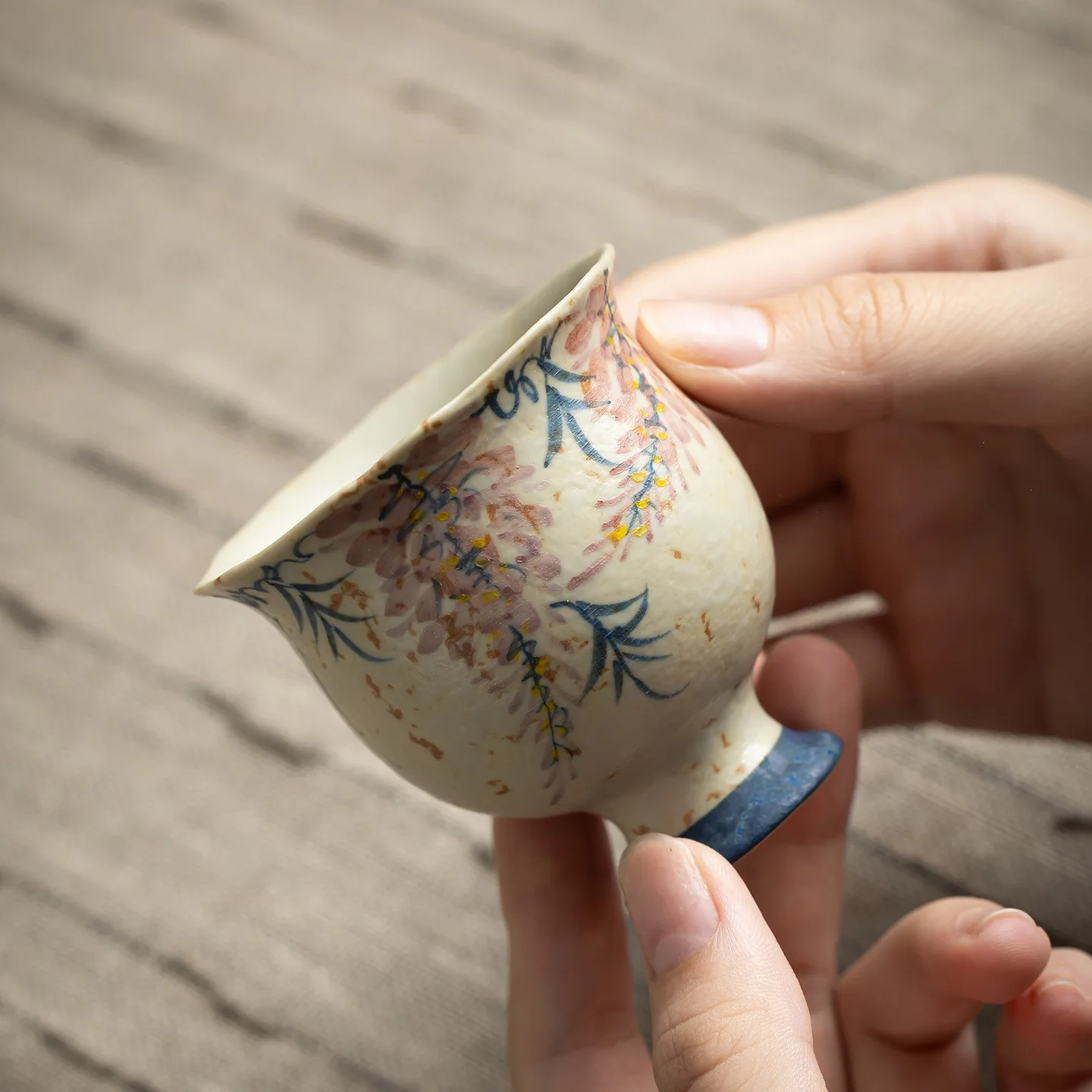 Retro Hand-Painted Flower Caramel Wisteria High Foot Ceramic Cup Single Pack Fine Art Tea Set