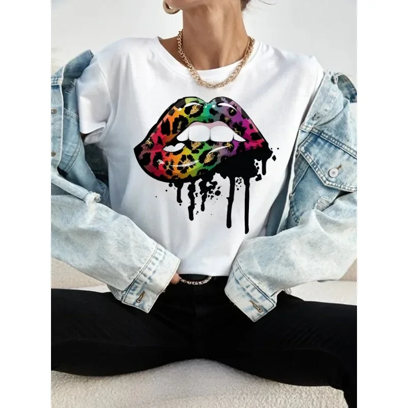 Women's Lips Short Sleeve T-shirt Fashion Print Instagram Base Shirt Women Clothes  Aesthetic Clothes  Graphic T Shirts  Tops