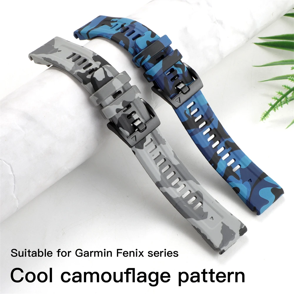 Camouflage Soft Silicone Strap For Garmin Enduro 2 Descent Mk2/Mk2i/Mk1/Epix Gen 2 Pro G1 Band QuickFit 22 26mm Sports Watchband