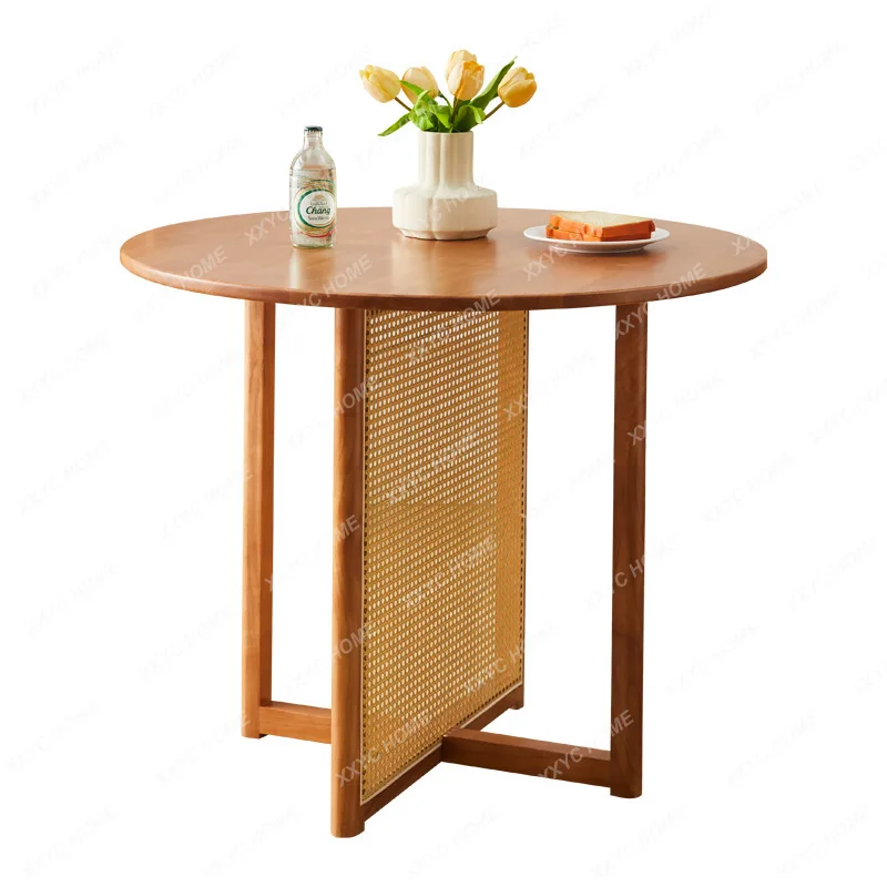 

Solid Wood Dining Tables and Chairs Set Modern Minimalist Rattan Dining Table Household Small Apartment