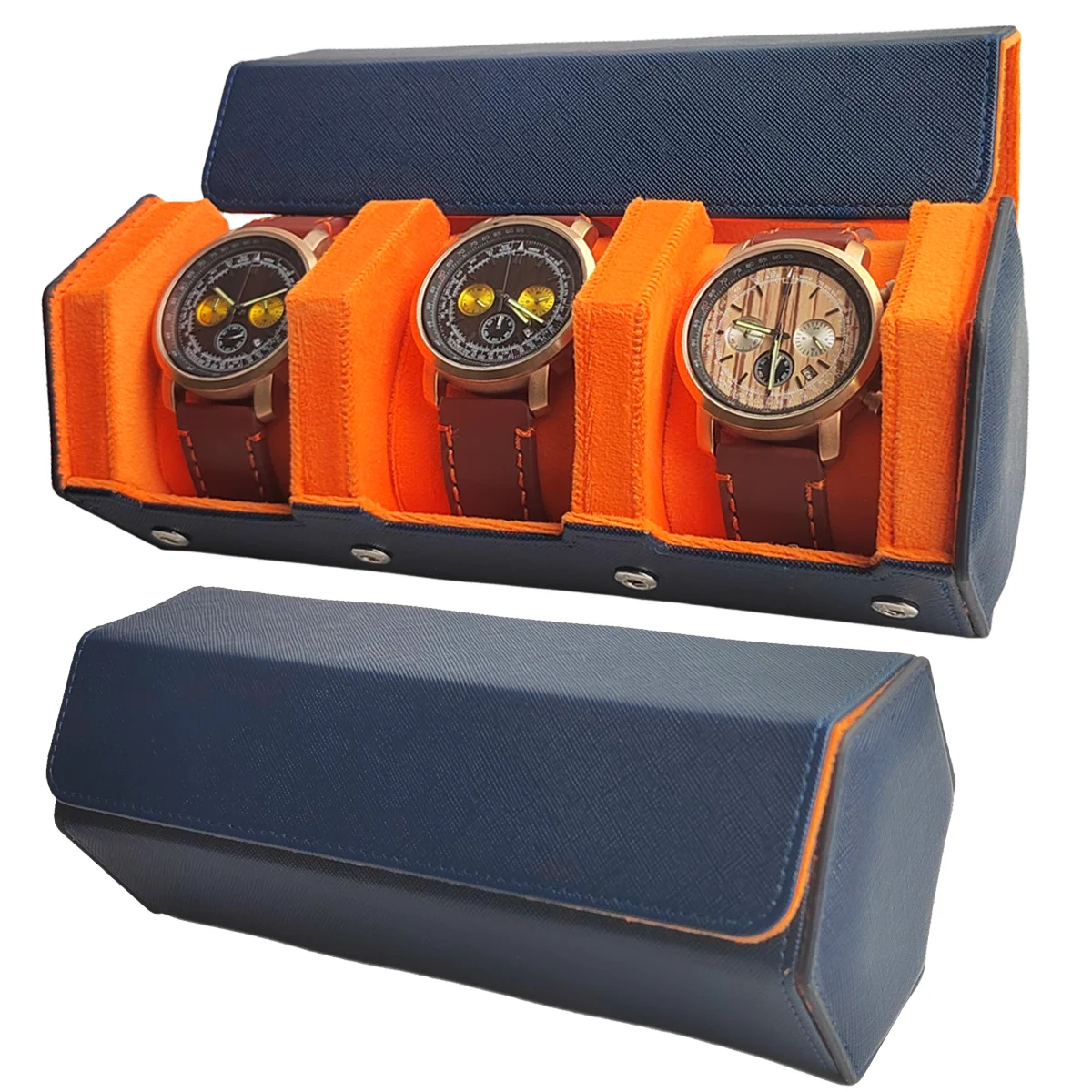 3-Slot Hexago Watch Roll Travel Case Portable Vintage Leather Watch Display Case Storage Box Watch Organizers Men Christmas Gift