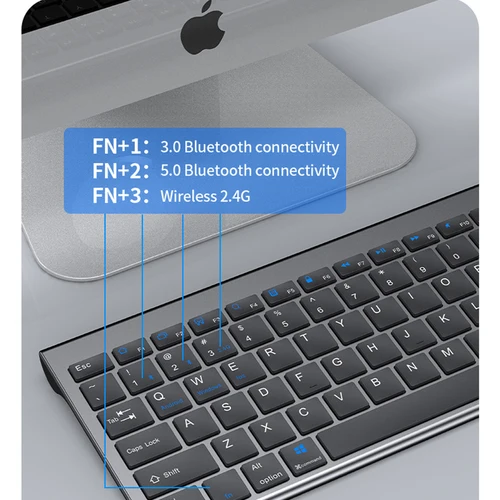 Imagen 2 del producto Conjunto inalámbrico de carga de teclado y ratón español / inglés ultrafino USB 2.4G + teclado Bluetooth y peine de ratón para oficina en casa