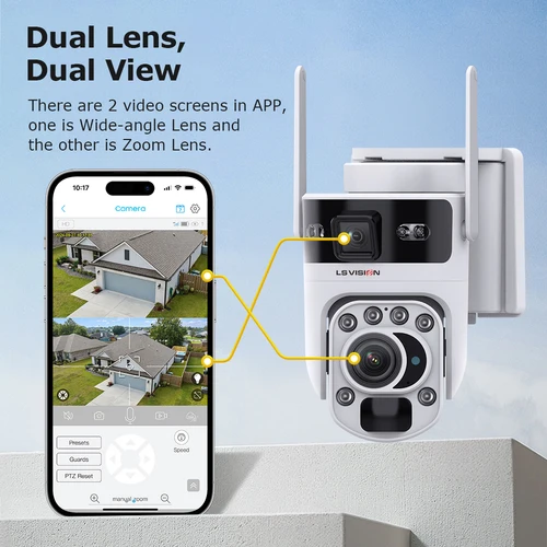Imagen 2 del producto LS VISION-cámara de seguridad Solar con Zoom óptico de 12MP y 60X para exteriores, pantalla Dual 4G/WiFi, conversación bidireccional, seguimiento automático, cámara CCTV, aplicación Ubox