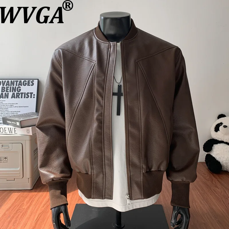 

WVGA Spring Autumn New Men High Street American Style Trendy Baseball Collars Leather Jackets Niche Chic Casual Coats Ins W15584