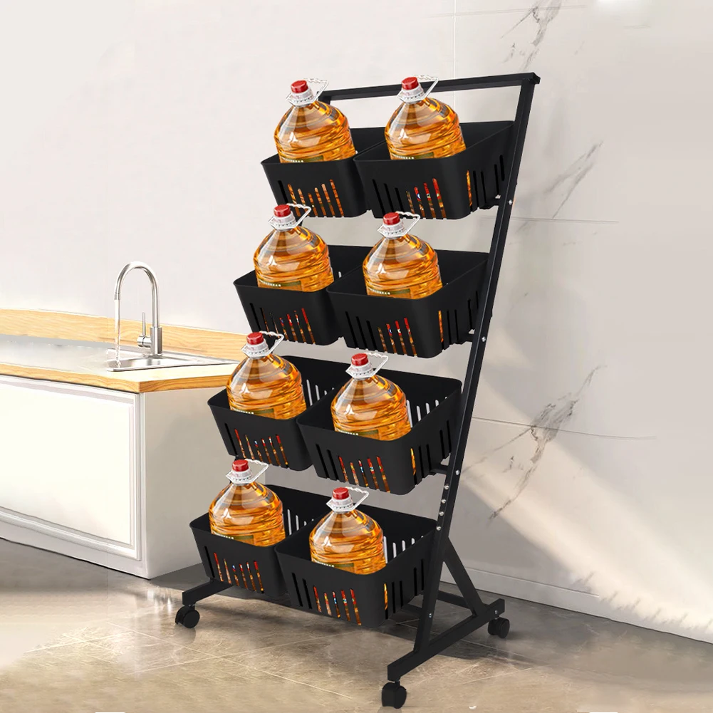 

4-Tier Fruit Basket Stand with Rolling Wheels Vegetable Storage Rack W/Rolling Wheels for Pantry Bathroom Laundry Room