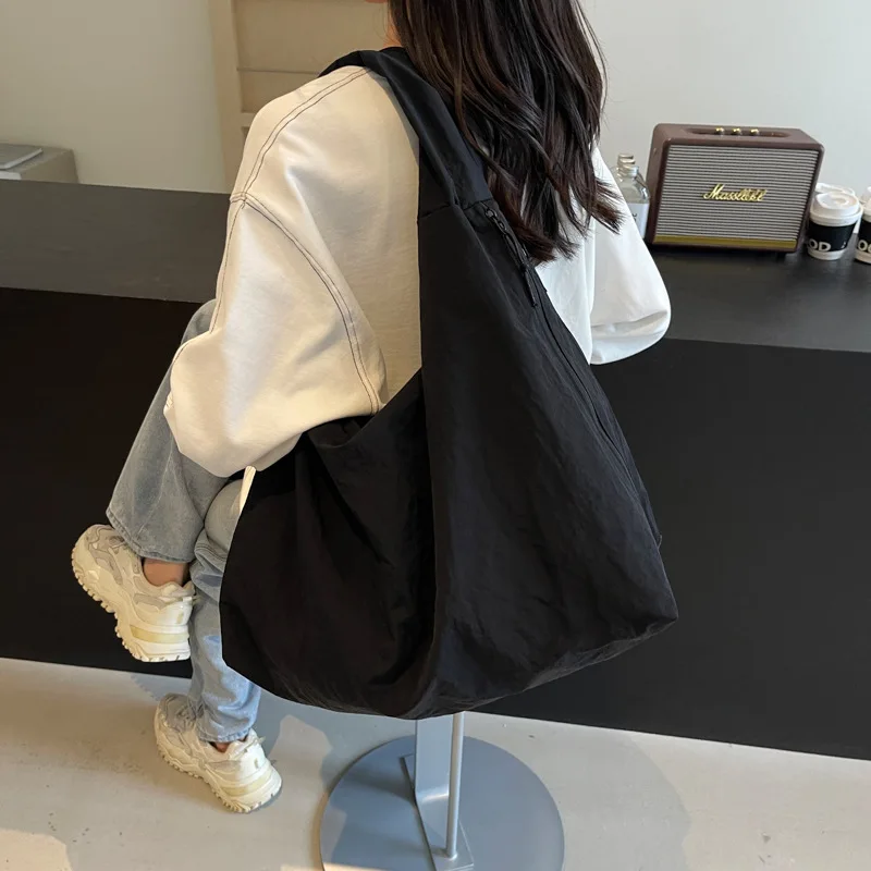 Lässige Nylon-Einkaufstasche für Damen, Handtasche, Umhängetasche mit Reißverschluss, langlebig, leicht zu reinigen, für Pendeln, Arbeit, Reisen, Arbeiten – Detail 2