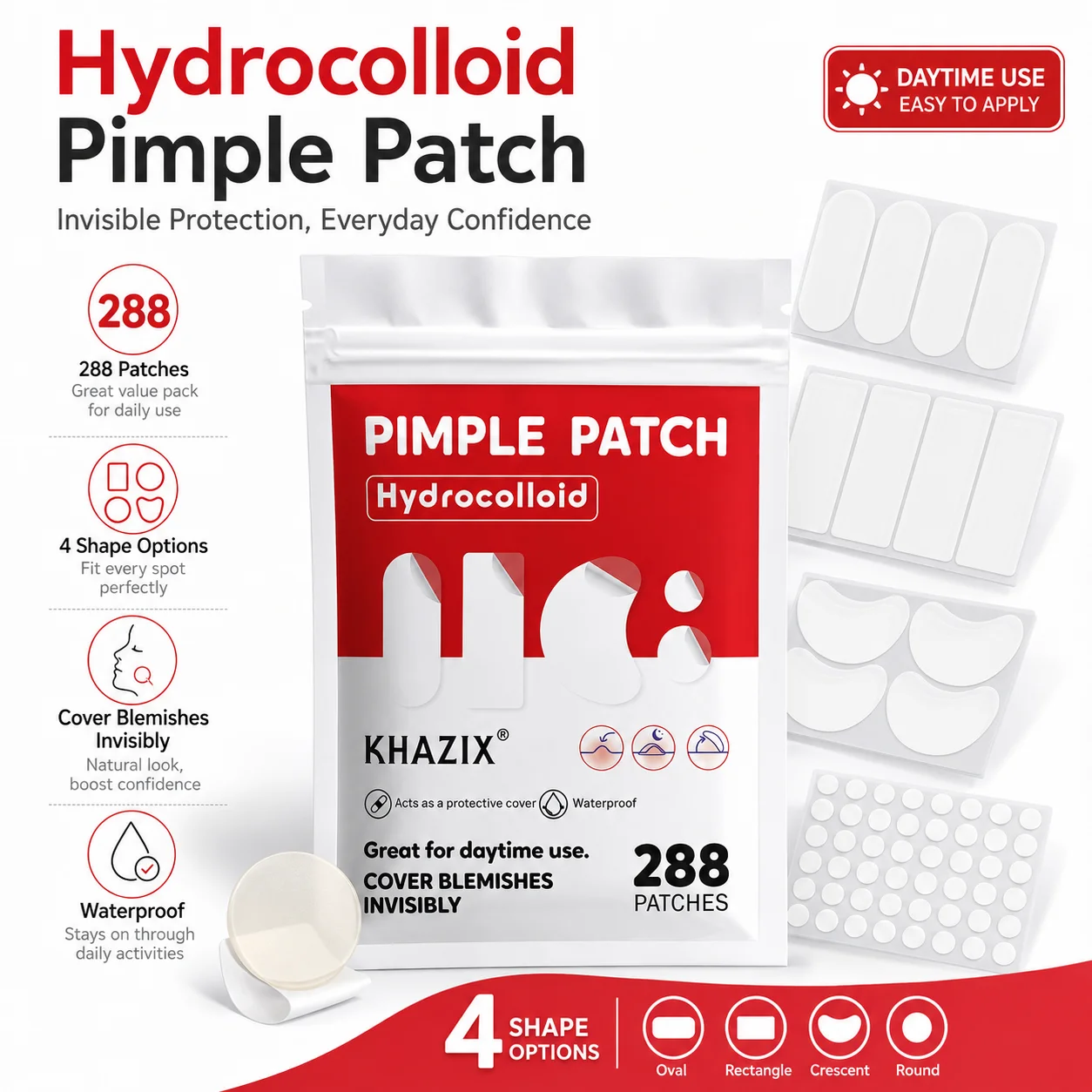 Hydrocolloid Acne Pimple Patch, Hydrocolloid Spot Stickers, Covering Zits and Defect（288pcs））