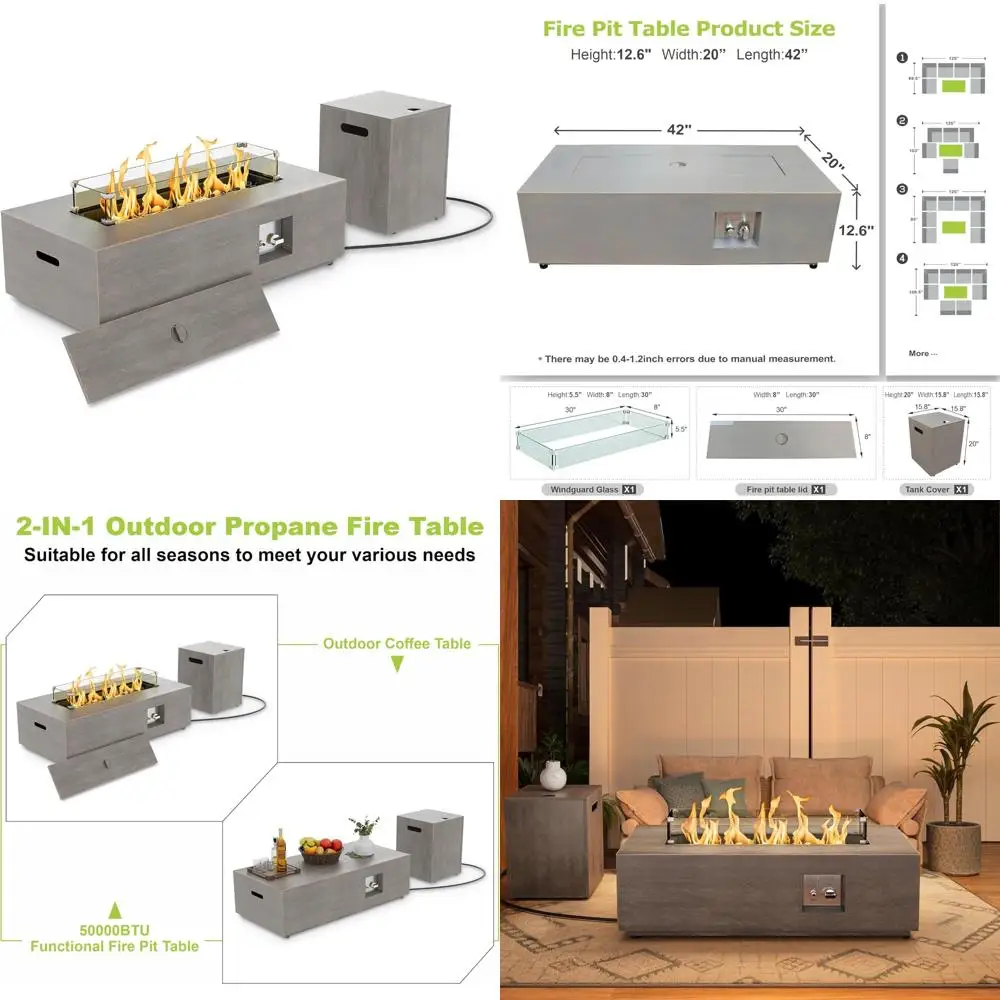 

Прямоугольный уличный стол для костра с разрешением 50 000 БТЕ, ветрозащитным стеклом, крышкой, камнями и крышкой — противопожарными ямами на заднем дворе для улучшения Ou