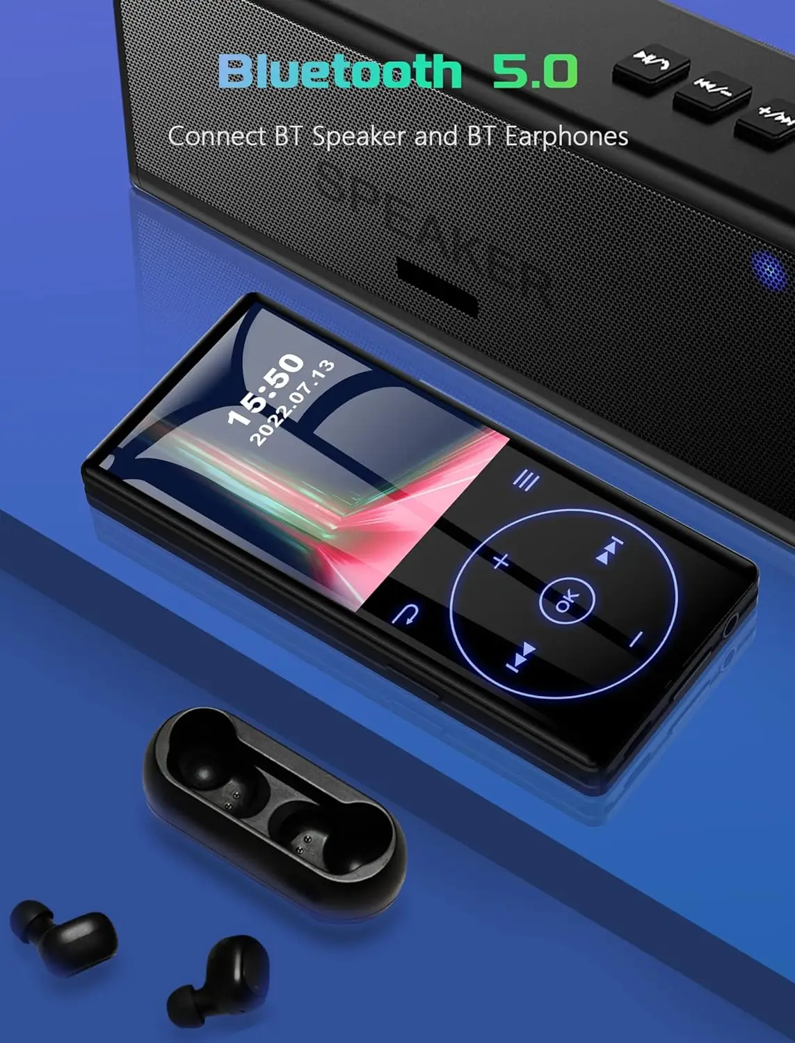 Lettore MP3 32GB Con Bluetooth 5.2 E Altoparlante HD – Schermo 1.8", Portatile, Per Musica E Audiolibri