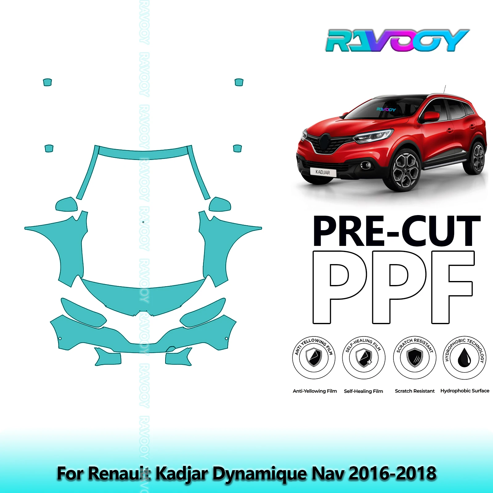 

Car Front Kit Clear Bra Precut PPF Paint Protection Film For Renault Kadjar Dynamique Nav 2016-2018