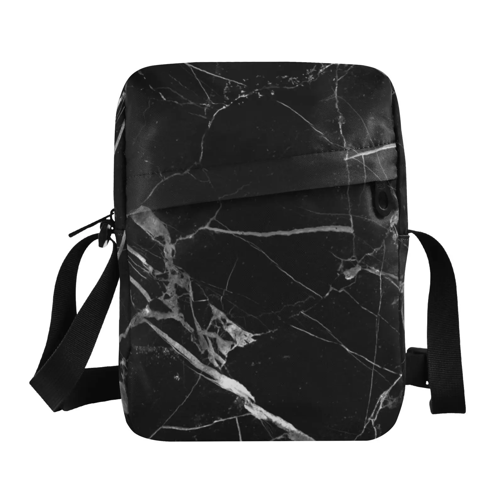 Fashion Men\'s Shoulder Bag Black Marble Print Handbag Easy Travel Crossbody Bag Quality Small Messenger Bag