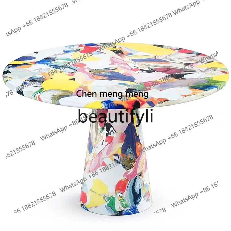 

Artist furnace oil painting painting table creative light luxury casual dining table medieval round dining tableK182