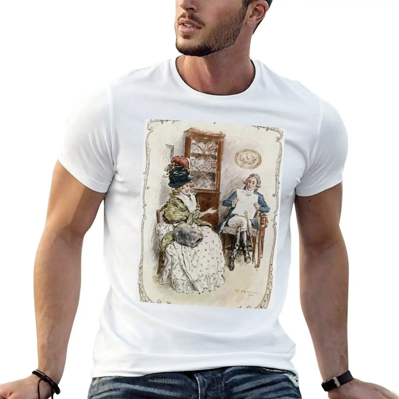 Charles Edmund Brock - Jane Austen Talking To Deaf Ears T-Shirt Everyday Wear Basic Short Sleeve Top
