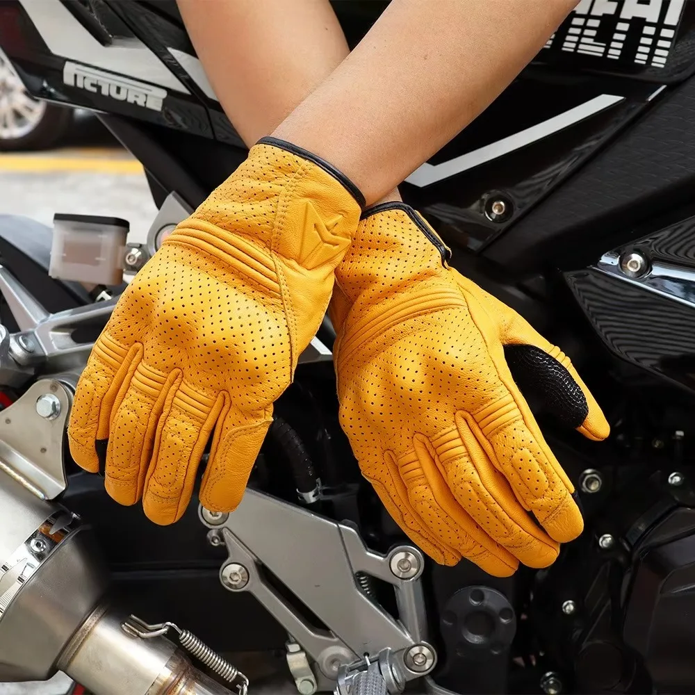 Motorcycle Riding Leather Gloves Men's and Women's Racing Buffer Motorcycle Retro Knight Gloves