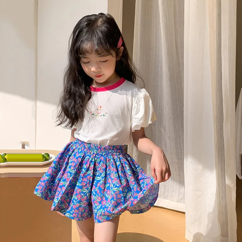 Korean version of small children floral culottes i lotus lace pants floral cake culottes Bohemian shorts