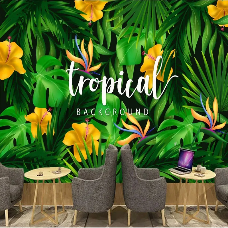 Custom 3D Photo Wall Mural Modern Abstract Gold Tropical Parrot Banana Leaf Mural Background Wall Papel De Parede Home Décor Art