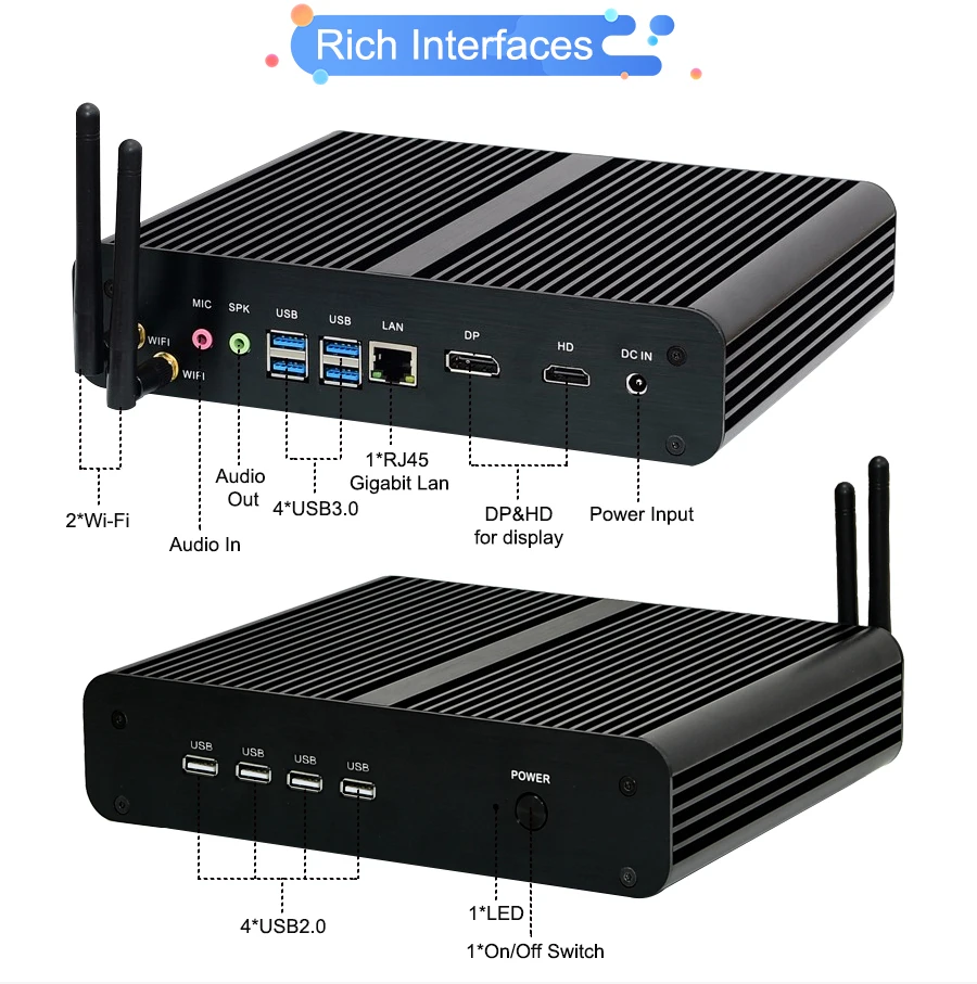 Imagem -02 - Eglobal Poderoso Mini pc sem Ventilador Intel Core I71255u 32g Ddr4 512g Nvme Acwifi Win10 Pro Win11 8usb dp hd Rj45 sem Ruído