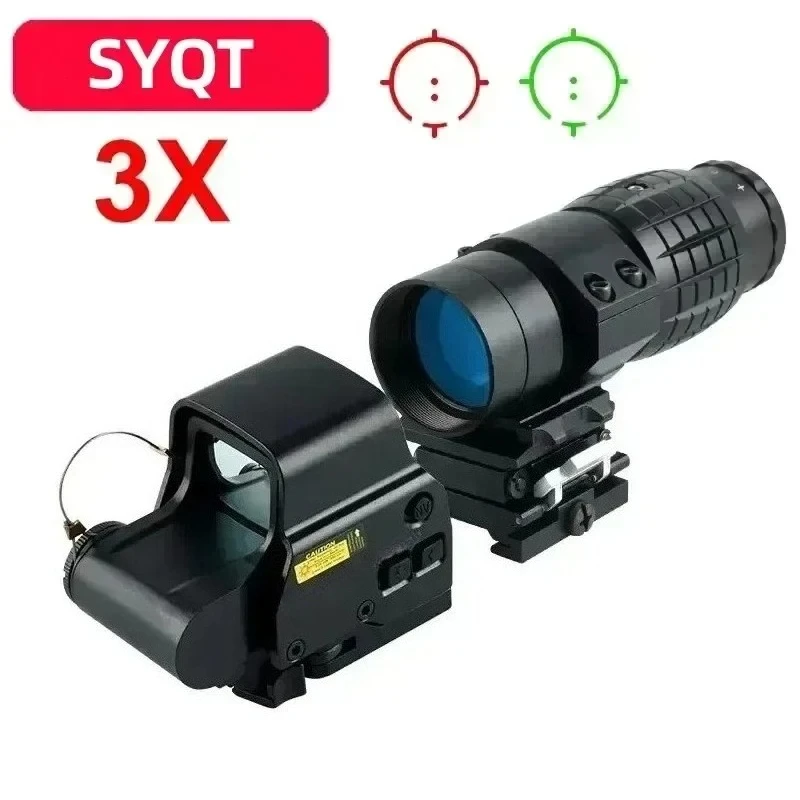 

553 Holographic Scope 558+3x Tactical Optics Sights with Flip-up Quick Detachable Red/Green Dot Hunting Scope for 20mm Mount